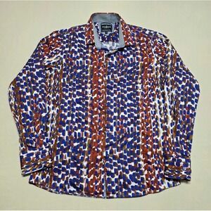 Barabas Mens Abstract Geometric Button Down Shirt Blue Rust Brown Size M